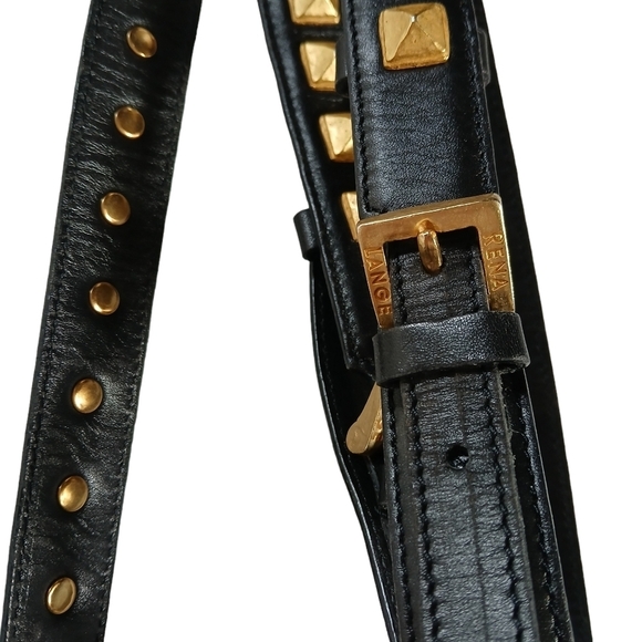 60\'s RARE Vintage Rena Lange Double Strap Belt Leather Bronze Tone Grommets  XS main image 5